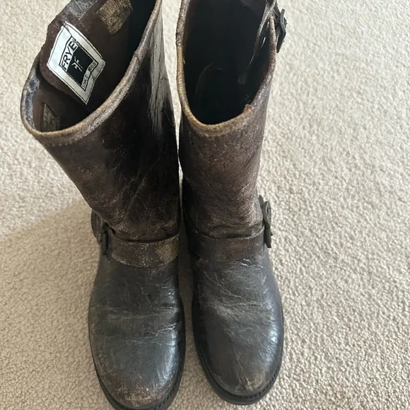 Originally distressed Frye 3/4 boots . Good condition .  Worn once. - Picture 3 of 3